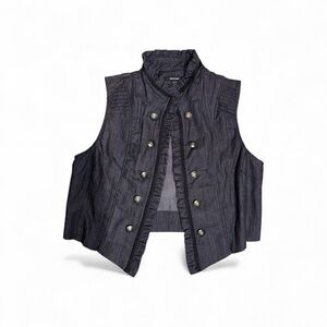 Women's Charcoal  Whimsigoth Military Style Ruffles Large Sleeveless Jacket